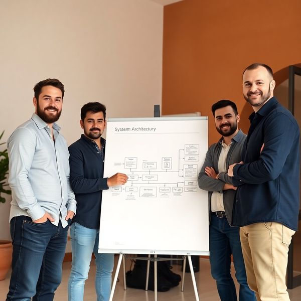Quattro ingegneri software in uno studio moderno a Verona